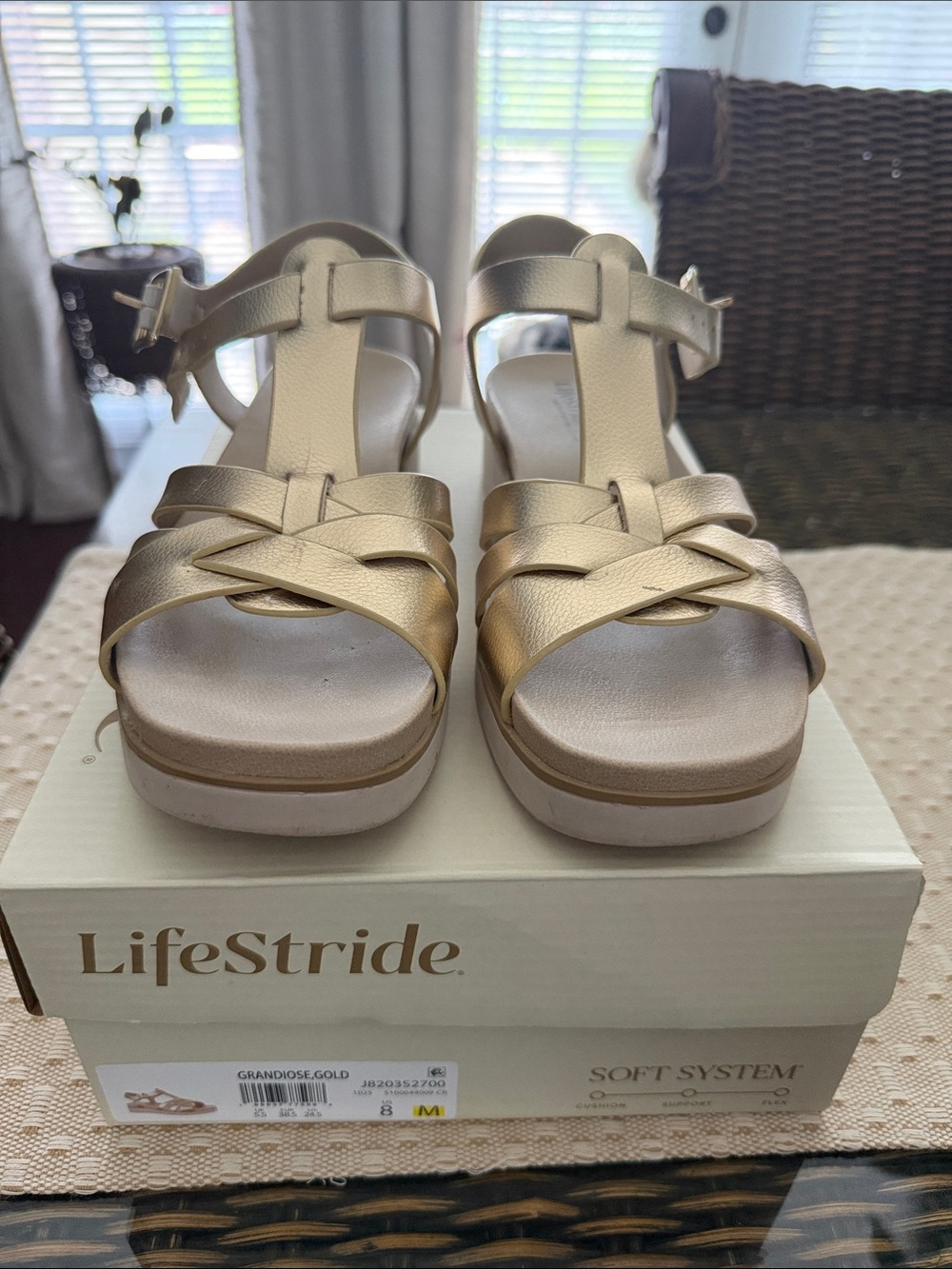 Life Stride Gold Strappy Wedge Sandals